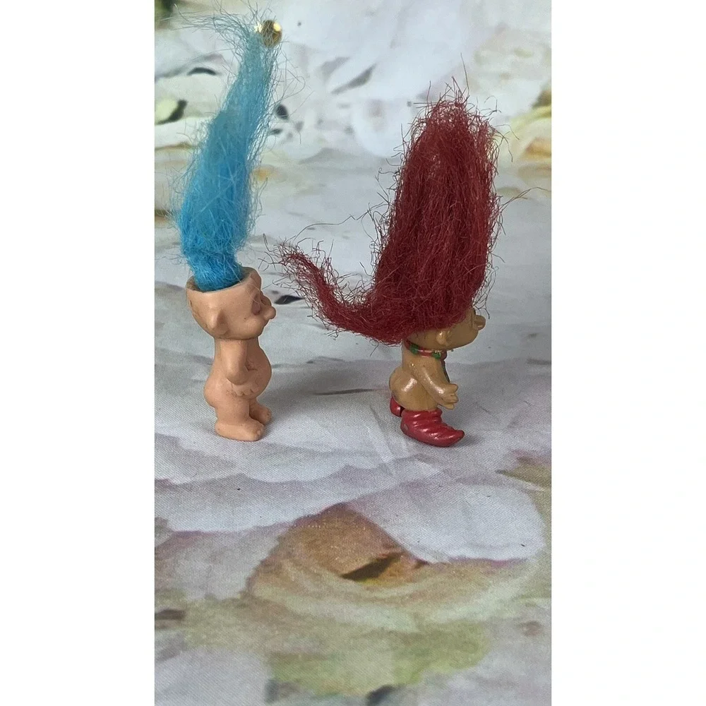 RUSS Troll Pencil Topper Creata 1992 Mini Troll Doll Blue Hair Red Hair Elf